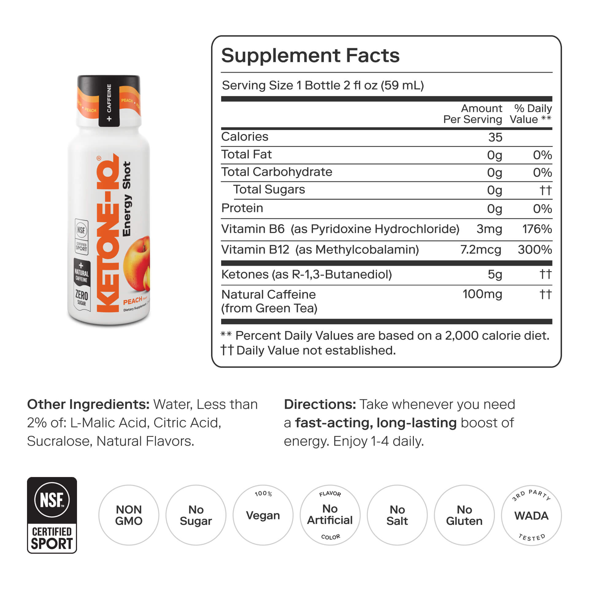 Ketone-IQ +Caffeine Shot Peach